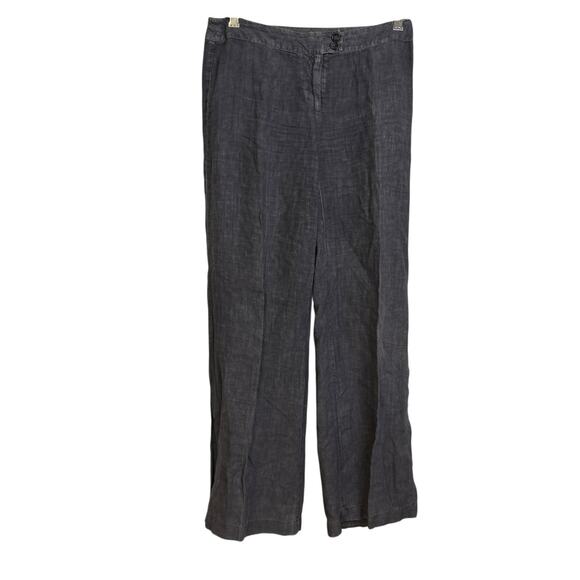 120% Lino Gray Straight Leg Linen Pants Pleated Low Rise Washed Womens EU 40 - Picture 2 of 10